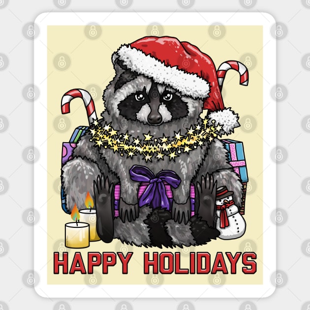 Happy Holidays Raccoon Sticker by Art by Veya